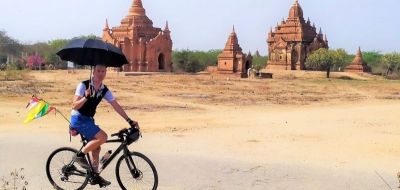 Bruce Irving Cycling on the  tour with redspokes